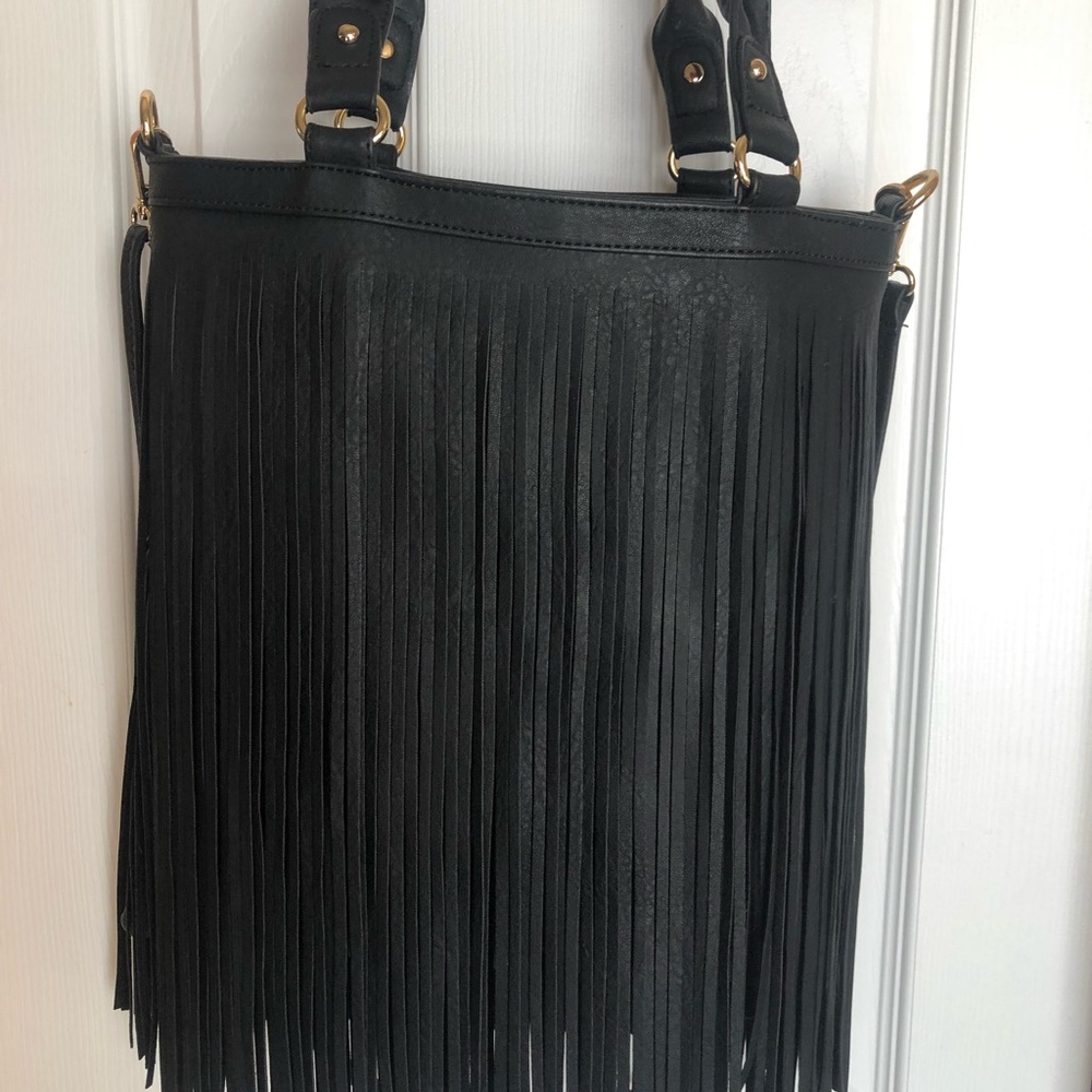 Fabulous Furs Black Fringe Handbag
